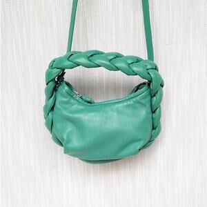 HEREU Green Espiga Mini Braided Leather Top-Handle Crossbody Bag